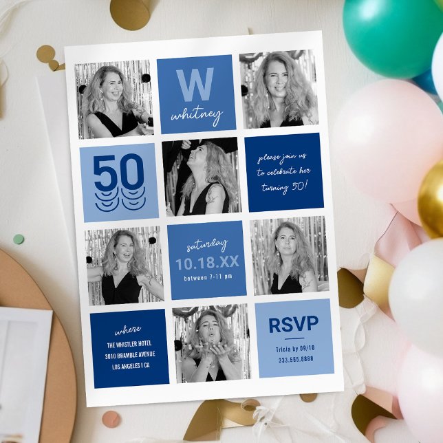 Invitación Collage de Fotos Azules Cumpleaños 50 (Subido por el creador)