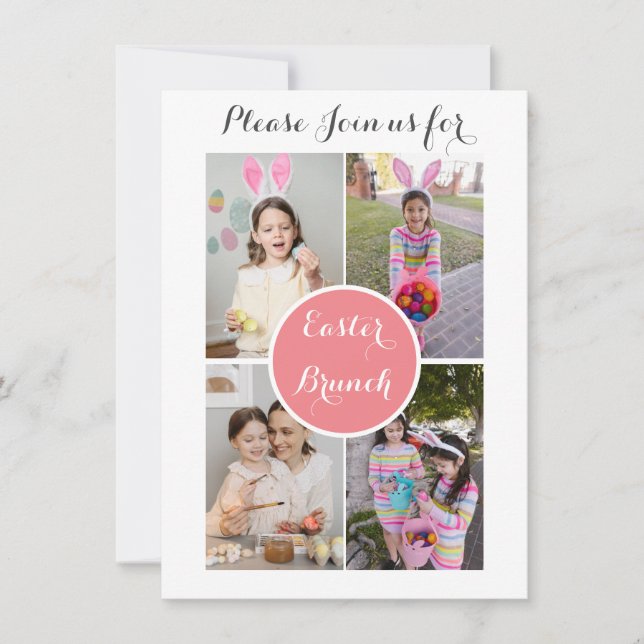Invitación Collage de fotos Brunch rosa de Pascua de Pascua (Anverso)
