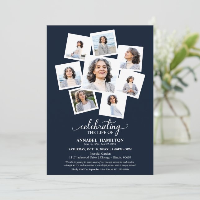 Invitación Collage de fotos Celebración del Servicio Memorial (Anverso de pie)