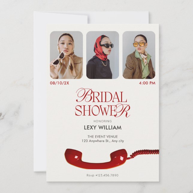 Invitación Collage de fotos clásicas con ducha de novia (Anverso)