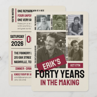 Invitación Collage de fotos de 40 años de creación Cumpleaños