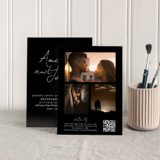 Invitación Collage de fotos de caligrafía con código QR en