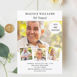 Invitación Collage de fotos de cumpleaños de lujo blanco