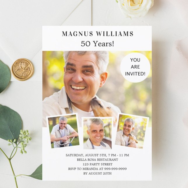 Invitación Collage de fotos de cumpleaños de lujo blanco (Subido por el creador)