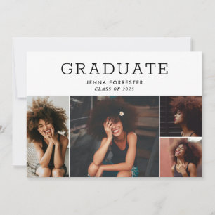 Invitación Collage de fotos de escritura mínima para graduado