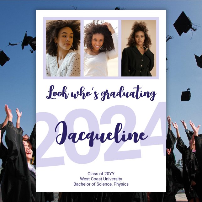 Invitación Collage de fotos de escritura púrpura de graduació (Subido por el creador)