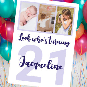 Invitación Collage de fotos de escritura púrpura personalizad