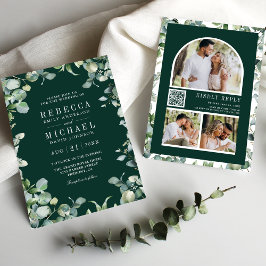 Invitación Collage de Fotos de Eucalipto Código QR Boda Esmer