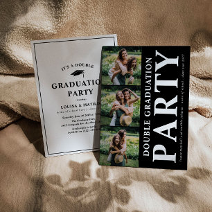 Invitación Collage de Fotos de Fiesta de Graduación Doble Mod