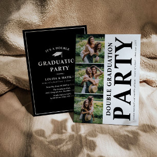 Invitación Collage de Fotos de Fiesta de Graduación Doble Mod