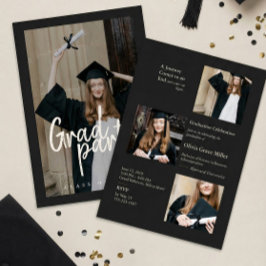 Invitación Collage de Fotos de Graduación con Carbón Negro Mo