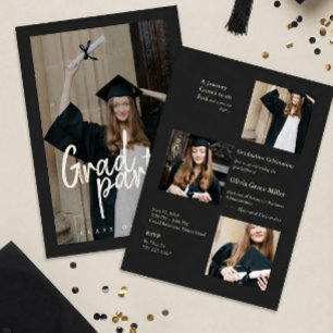 Invitación Collage de Fotos de Graduación con Carbón Negro Mo
