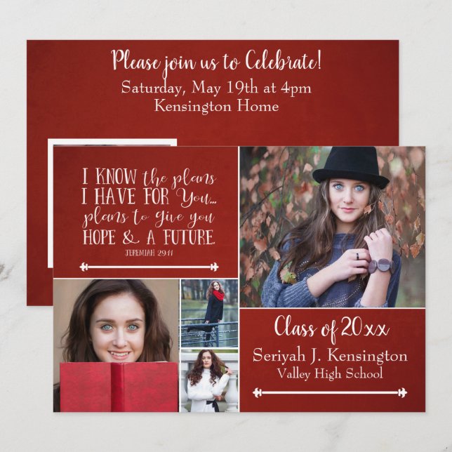 Invitación Collage de fotos de graduación de la Biblia Cristi (Anverso / Reverso)
