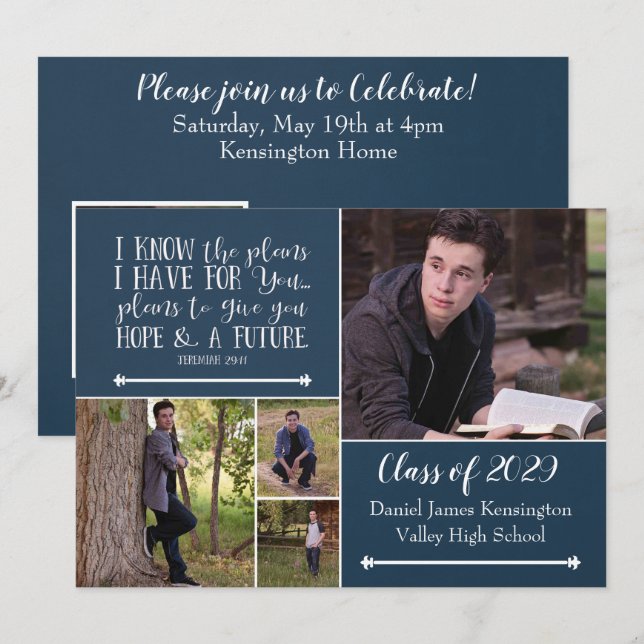 Invitación Collage de fotos de graduación de la Biblia Cristi (Anverso / Reverso)
