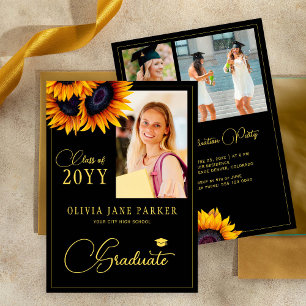 Invitación Collage de fotos de graduación floral fiesta de gr