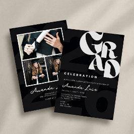 Invitación Collage de Fotos de Graduación Negro Minimalista M