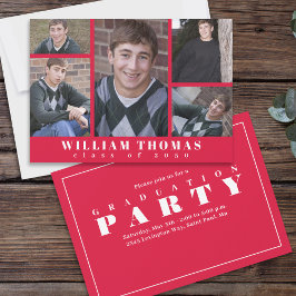 Invitación Collage de fotos de graduación rojo y blanco