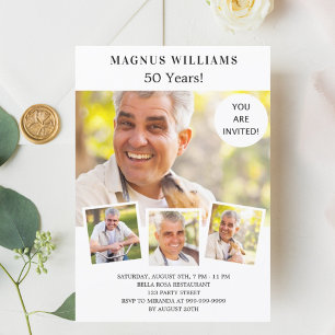 Invitación Collage de fotos de la fiesta de cumpleaños blanco