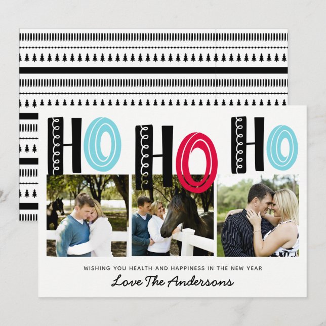 Invitación Collage de fotos de Navidad con letras escandinava (Anverso / Reverso)