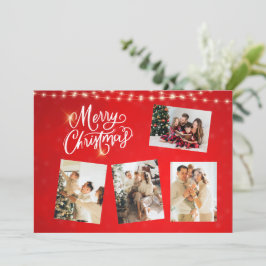 Invitación Collage de fotos de navidad Minimalista blanco roj