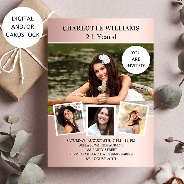 Invitación Collage de fotos de oro de la fiesta de cumpleaños (Subido por el creador)