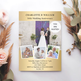 Invitación collage de fotos de oro en el 50 aniversario del b