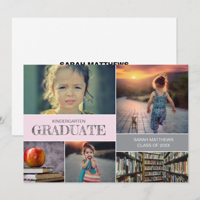 Invitación Collage de fotos de Personalizado de Graduación de (Anverso / Reverso)