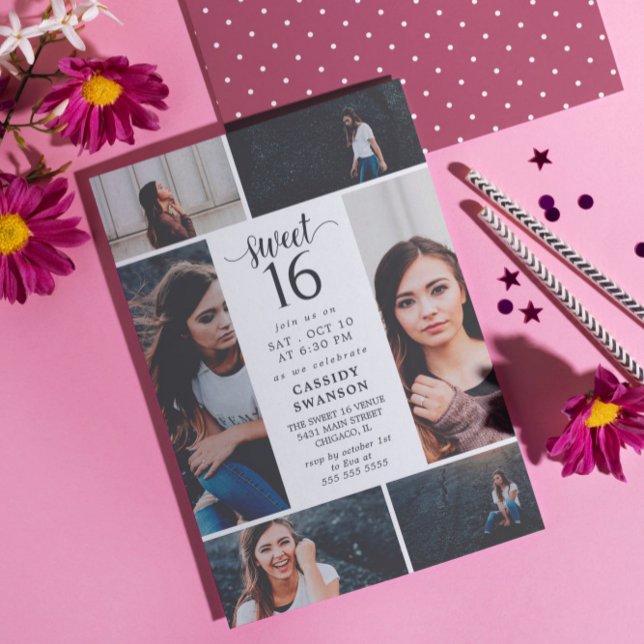 Invitación Collage de fotos dulce dieciséis (Subido por el creador)