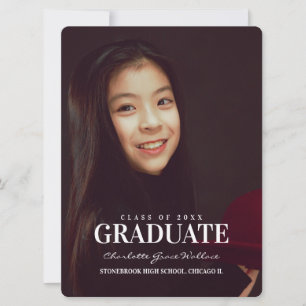 Invitación Collage de Fotos Elegante Tipografía Blanca Gradua