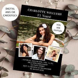 Invitación Collage de fotos en blanco negro de la fiesta de c