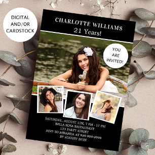 Invitación Collage de fotos en blanco negro de la fiesta de c