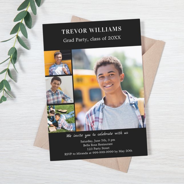 Invitación Collage de fotos en blanco negro del partido de gr (Subido por el creador)