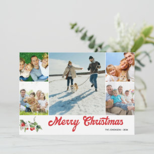 Invitación Collage de Fotos Feliz Navidad Escrito a Mano