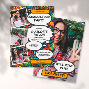 Invitación Collage de Fotos Fiesta de Graduación Divertida Mo