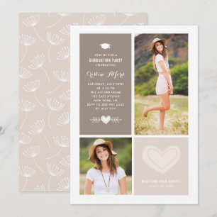 Invitación Collage de Fotos Garabatos de Corazón Rústico Grad