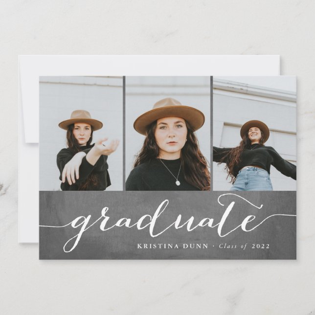 Invitación Collage de fotos Graduate Chalkboard | Graduación (Anverso)