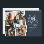 Invitación Collage de fotos Merriest Navidades Rojo y Blanco<br><div class="desc">Difundir alegría de vacaciones con nuestra tarjeta de Navidades personalizada que incluye un collage de fotos festivo! Este elegante diseño muestra tres de tus fotos favoritas enmarcadas en un clásico esquema de color rojo y blanco. Perfecto para compartir recuerdos especiales con la familia y los amigos, esta tarjeta combina el...</div>