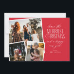 Invitación Collage de fotos Merriest Navidades Rojo y Blanco<br><div class="desc">Difundir alegría de vacaciones con nuestra tarjeta de Navidades personalizada que incluye un collage de fotos festivo! Este elegante diseño muestra tres de tus fotos favoritas enmarcadas en un clásico esquema de color rojo y blanco. Perfecto para compartir recuerdos especiales con la familia y los amigos, esta tarjeta combina el...</div>