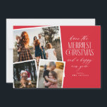 Invitación Collage de fotos Merriest Navidades Rojo y Blanco<br><div class="desc">Difundir alegría de vacaciones con nuestra tarjeta de Navidades personalizada que incluye un collage de fotos festivo! Este elegante diseño muestra tres de tus fotos favoritas enmarcadas en un clásico esquema de color rojo y blanco. Perfecto para compartir recuerdos especiales con la familia y los amigos, esta tarjeta combina el...</div>