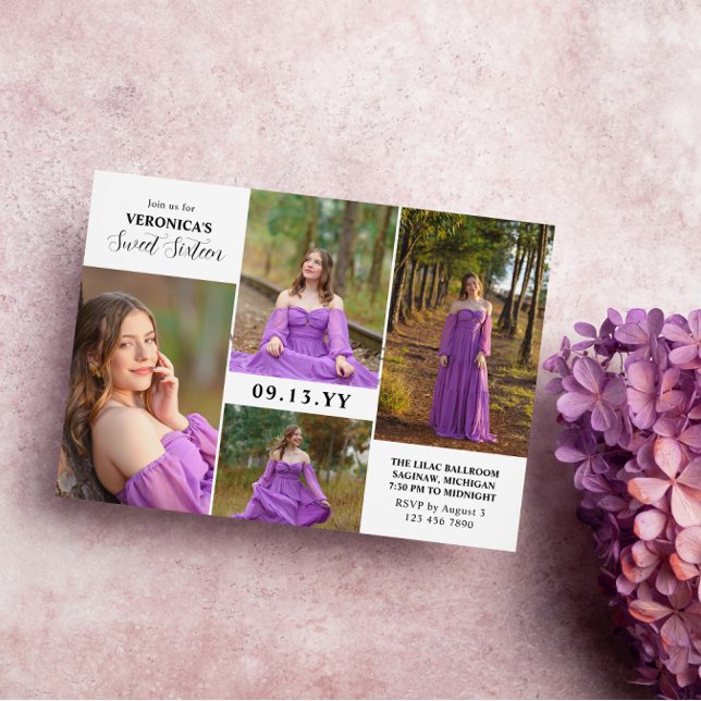 Invitación Collage de fotos mínimo moderno dulce dieciséis (Subido por el creador)