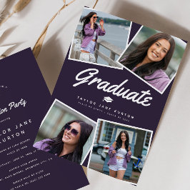 Invitación Collage de fotos moderno de 4 fotos para graduació