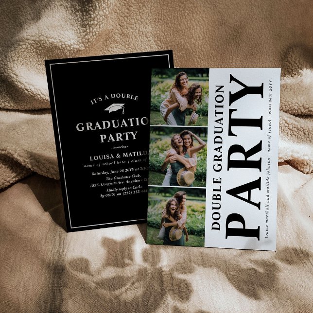 Invitación Collage de fotos moderno de fiesta de doble gradua (Subido por el creador)