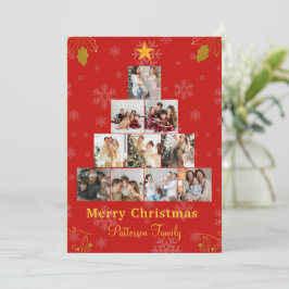 Invitación Collage de fotos navideño Minimalista rojo
