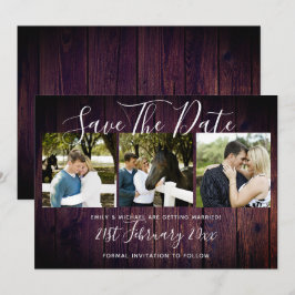 Invitación Collage de fotos Rústico Púrpura Salvar Al Boda De