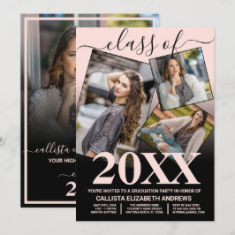 Invitación Collage de fotos simple de graduación de ómbre neg