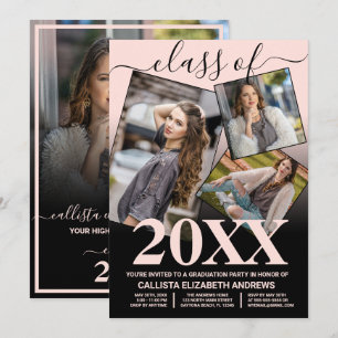 Invitación Collage de fotos simple de graduación de ómbre neg