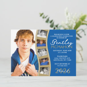 Invitación Collage de graduación de tira de película azul y b
