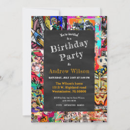 Invitación Collage de graffiti con pizarra