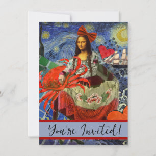 Invitación Collage de Mona Lisa Noche Estrellada: Surrealista