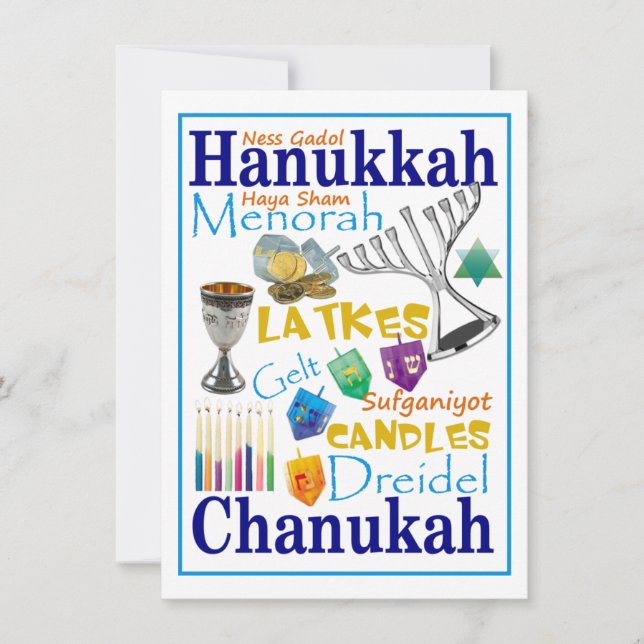 Invitación Collage de palabras chanukah (Anverso)